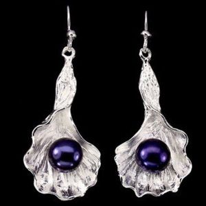 Genuine Black Pearl Sterling Silver Earrings